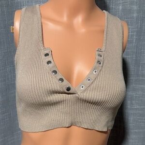 Tiger Mist Beige Ribbed Crop Top